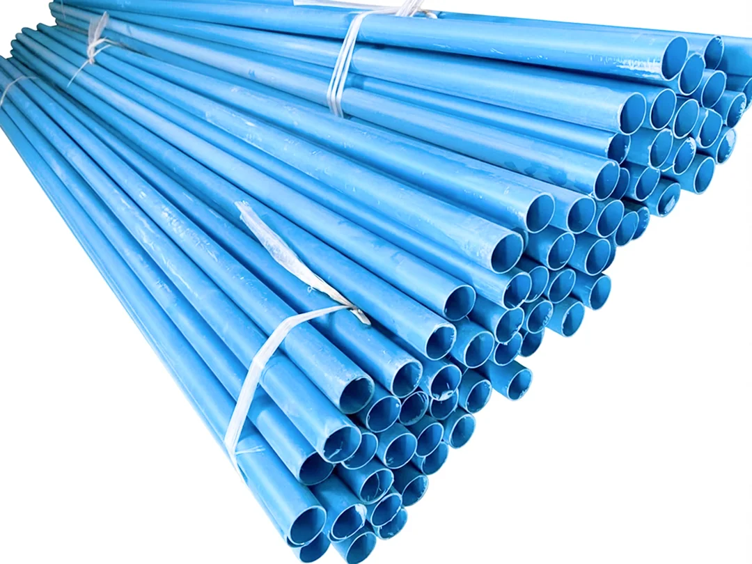 SNGT blue PVC conduit pipes bundled at the factory