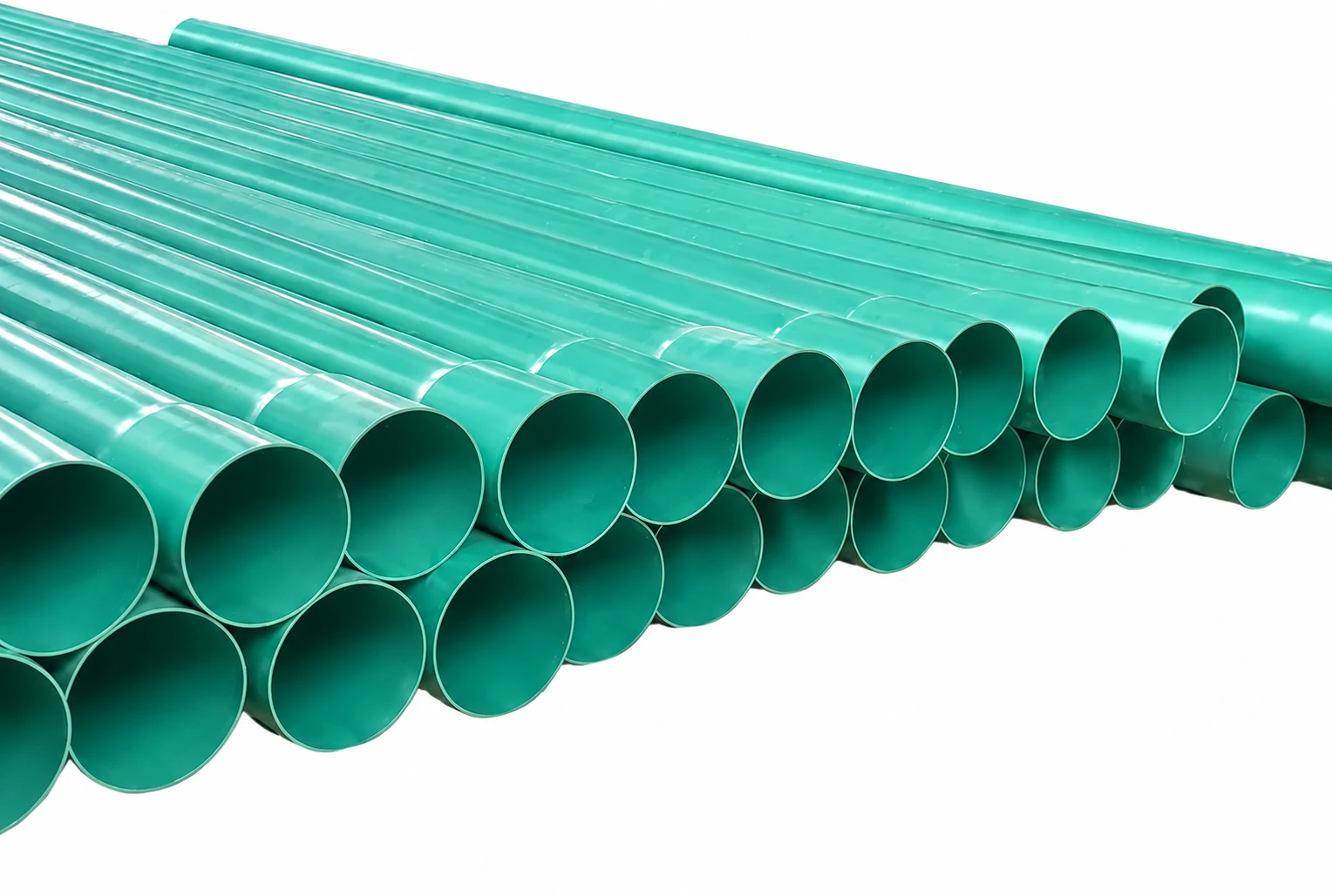 Uploaded photograph of a bundle of green 110 mm PVC pipes